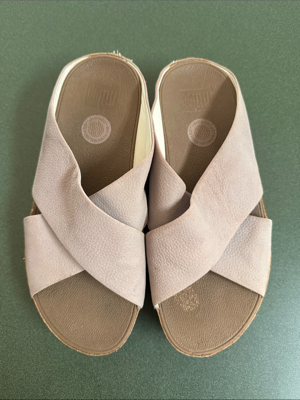 Fitflop Fine LeatherWomen's Crisscross Slide Sandals - Light Pink and Brown - Picture 6 of 6